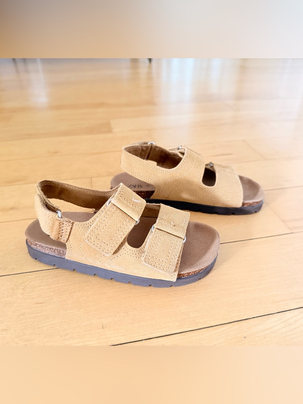 Zara Kids Tan Suede Double-Strap Sandals